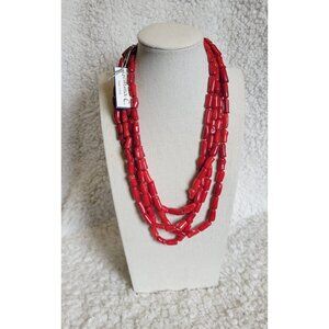 NWT Gemma C New York Layered Red Coral Long Beaded 925 Silver Necklace N1A